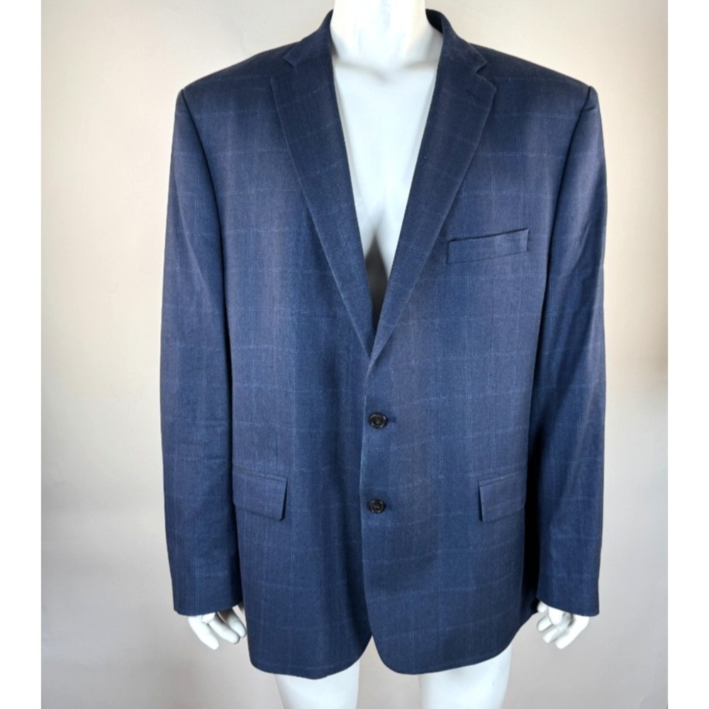 Ralph Lauren Silk Wool Blazer Mens 52L Plaid Lined 2-Button Double-Vented Blue